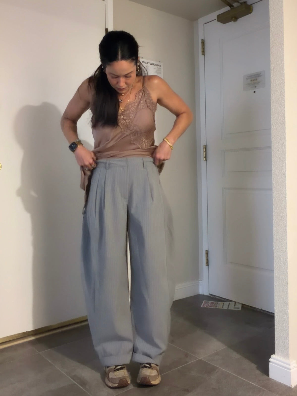 Light Grey Striped Barrel Fit Trouser