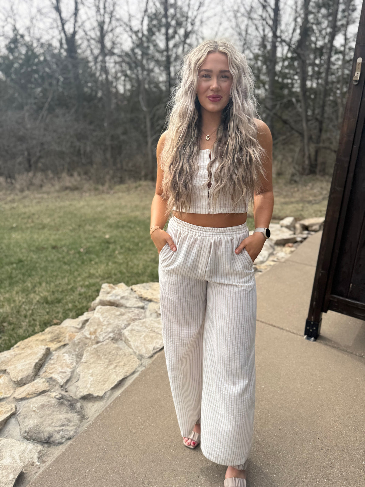 Taupe Stripe Woven Wide Leg Pants
