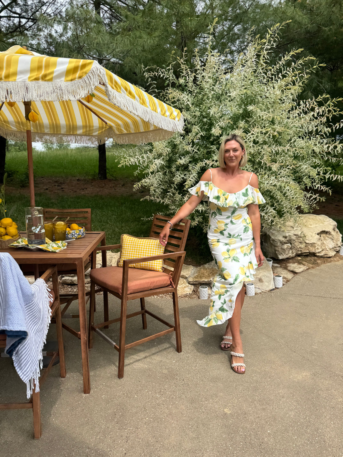 Lemon Side Slit Ruffle Dress