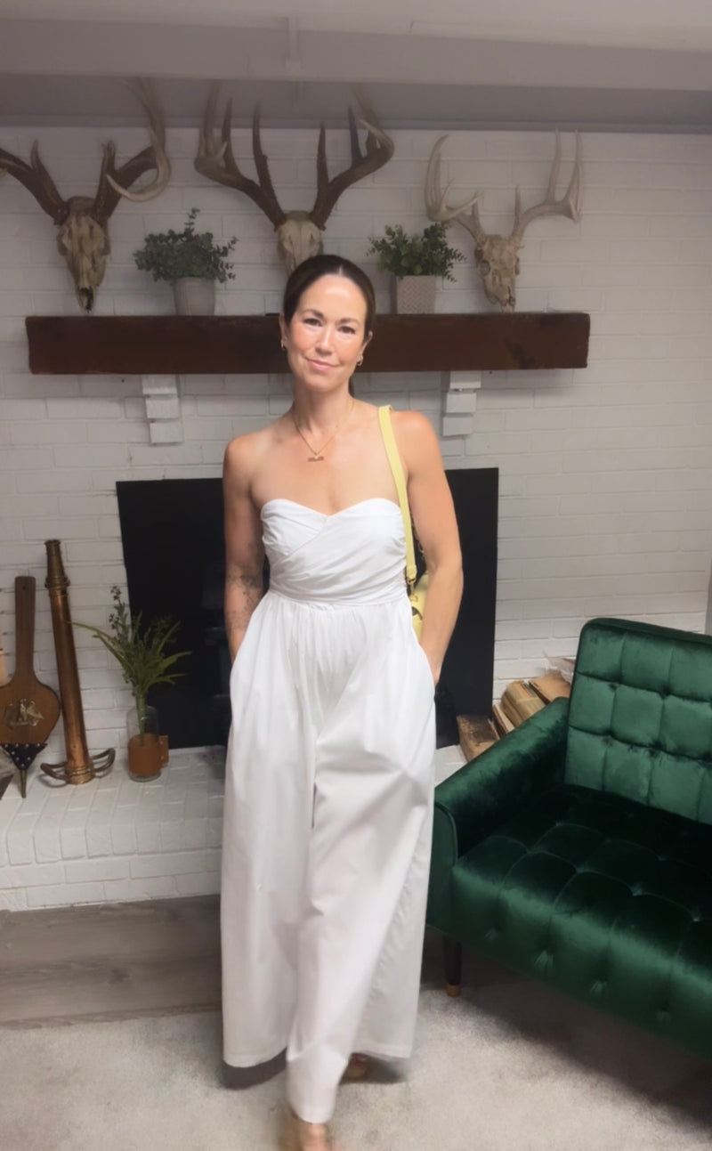 White Wrap Around Tie Wide Leg Jumpsuit