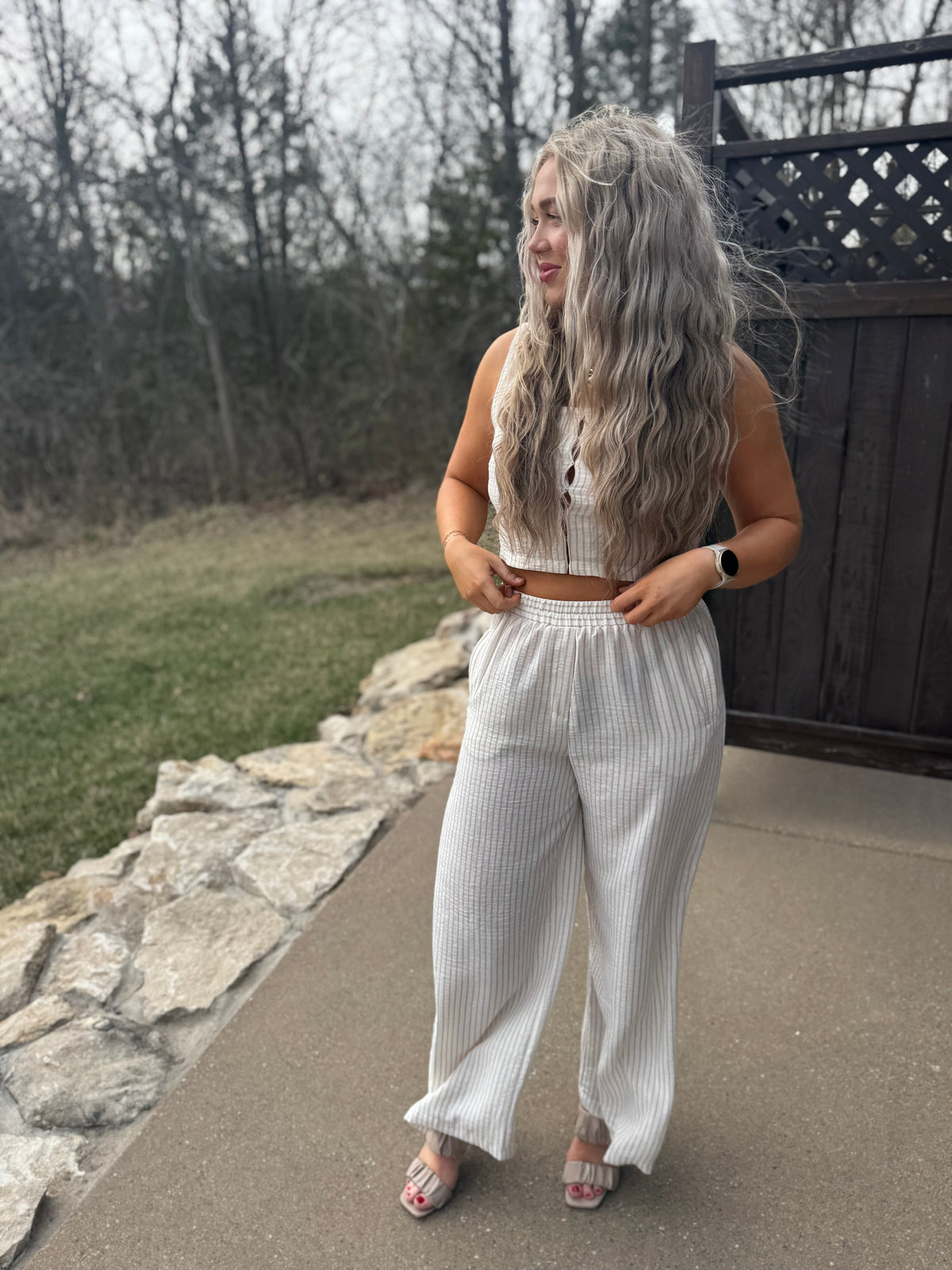 Taupe Stripe Woven Wide Leg Pants