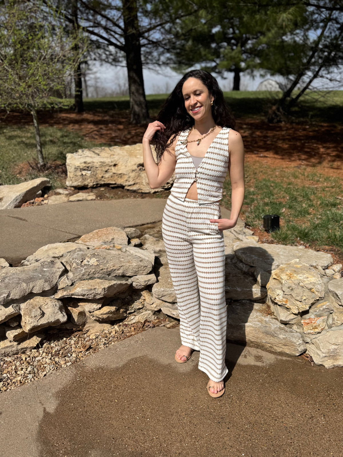 Taupe Stripe Knit Wide Leg Pants