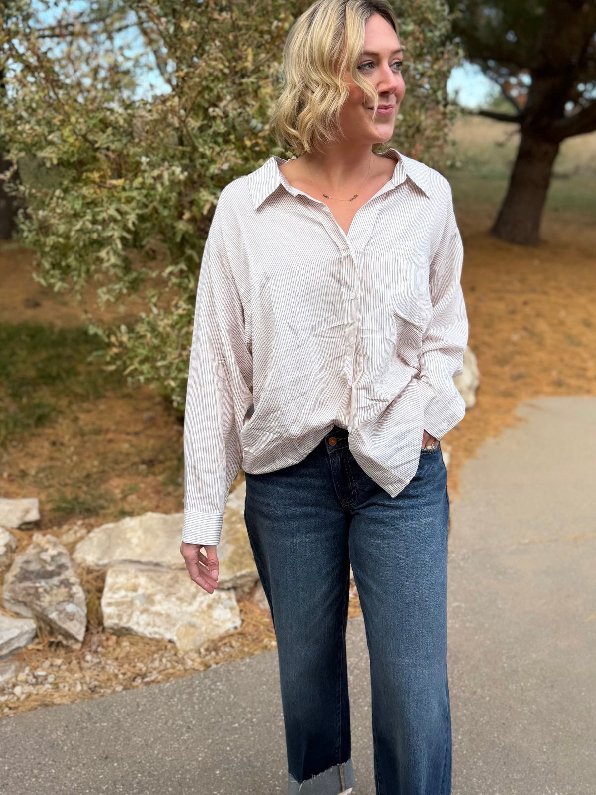 Mocha Striped Oversized Button Down Shirt