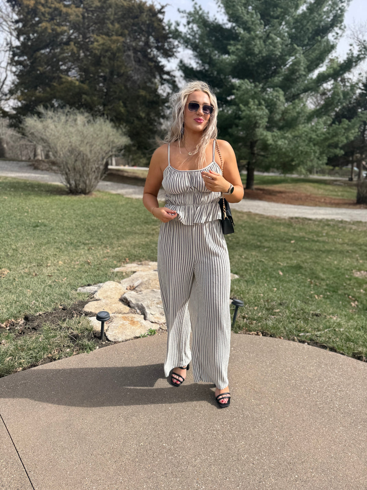Black & Natural Striped Wide Leg Pants