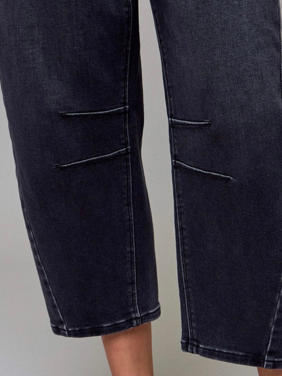 Sammie Medium Grey Stretch Cropped Barrel Jean