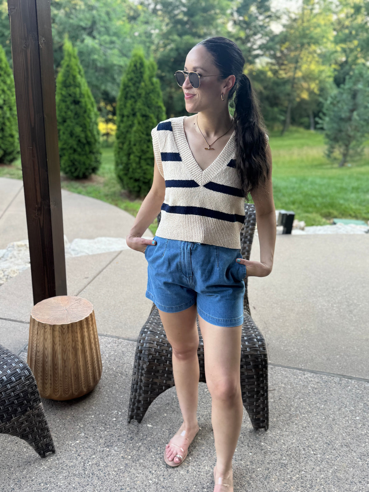 Navy Striped Sweater Vest