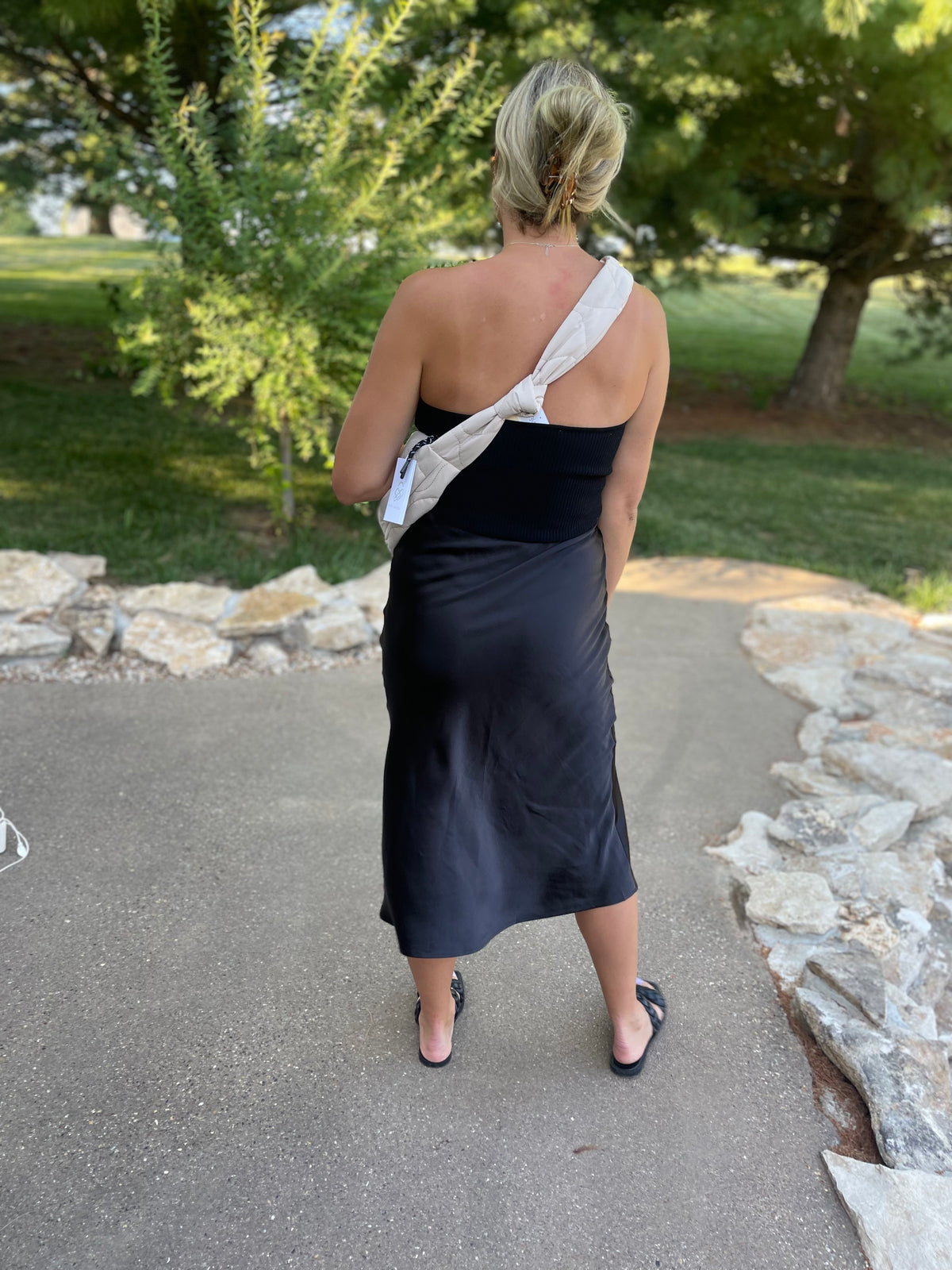 Black Satin Midi Skirt