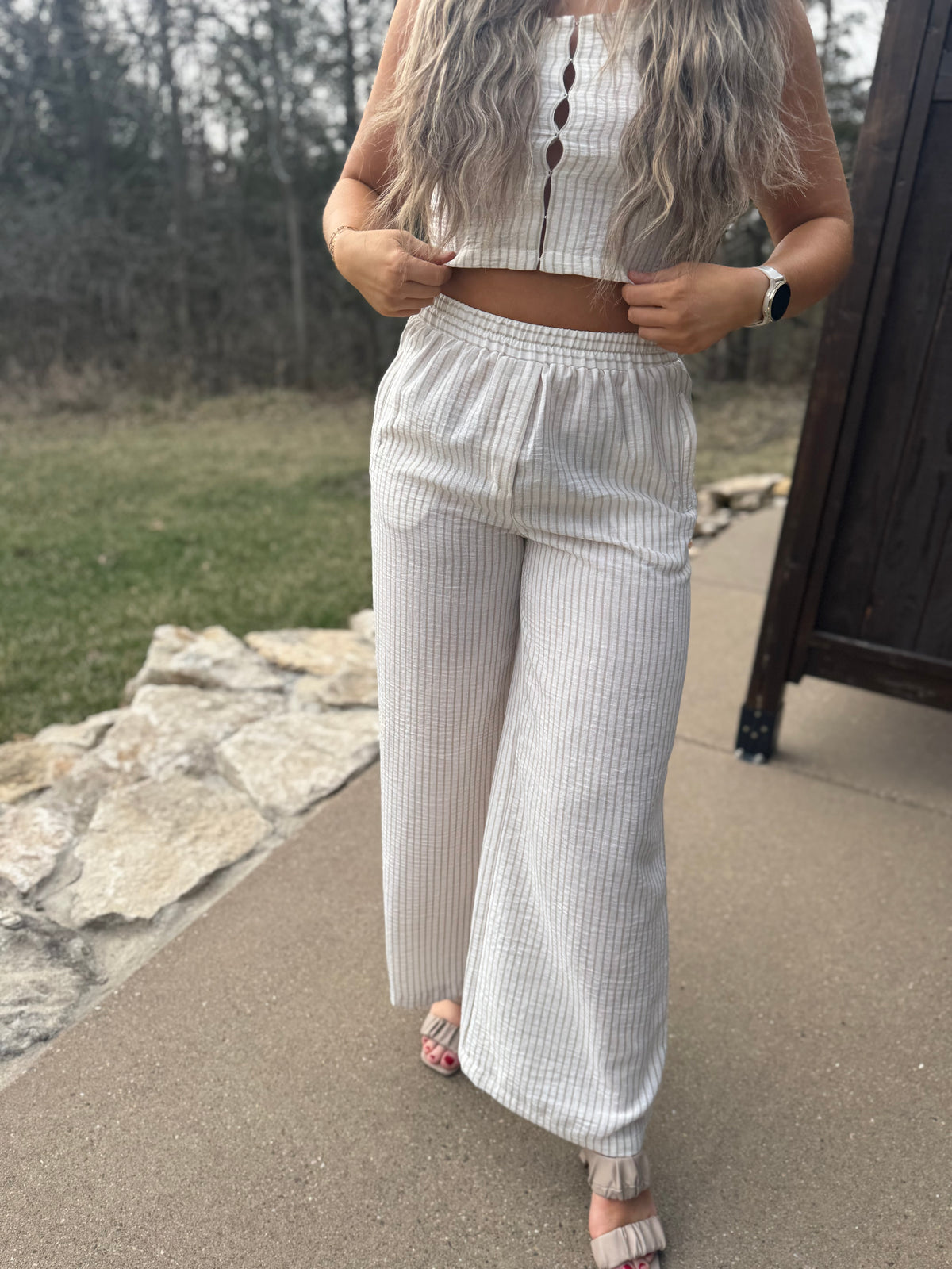 Taupe Stripe Woven Wide Leg Pants