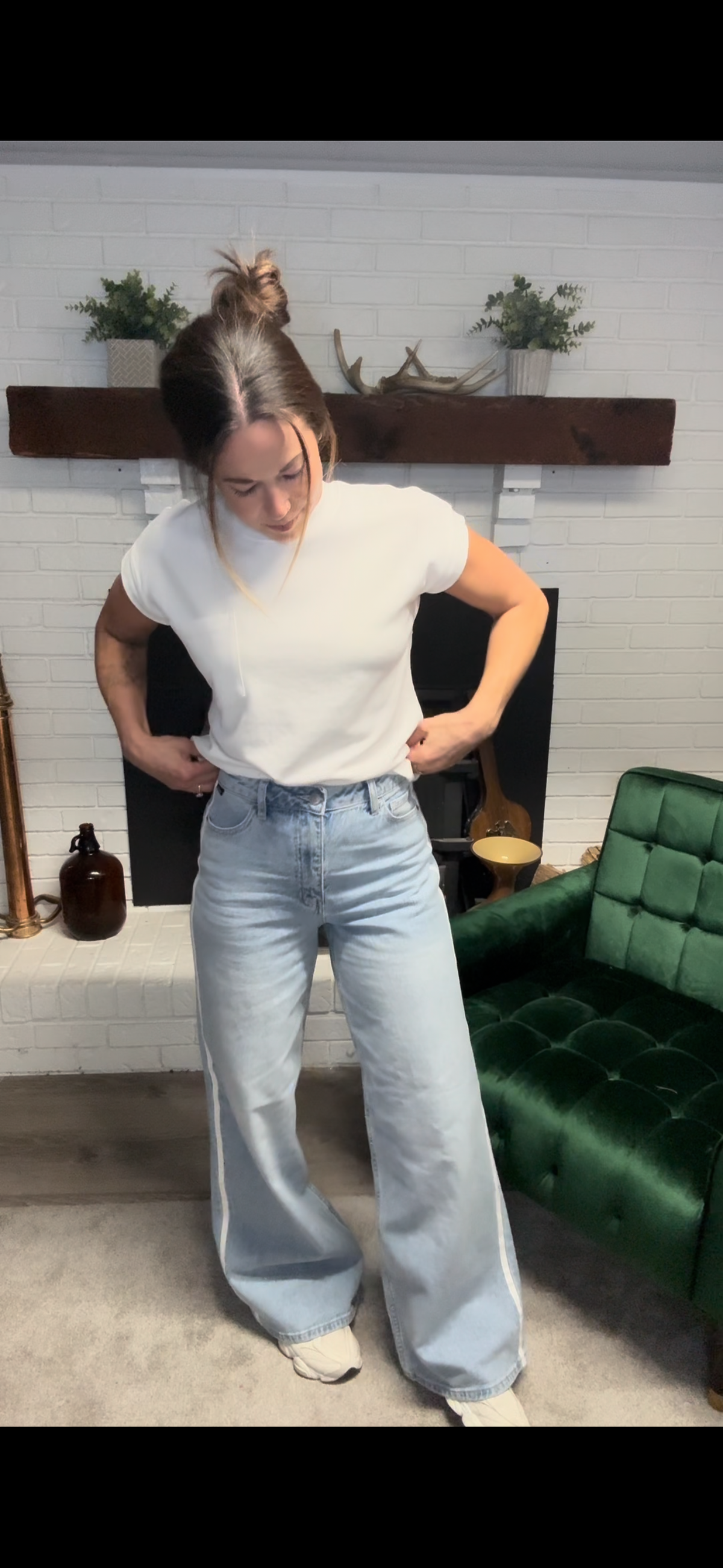 Wide Leg White Side Seam Detail Jeans