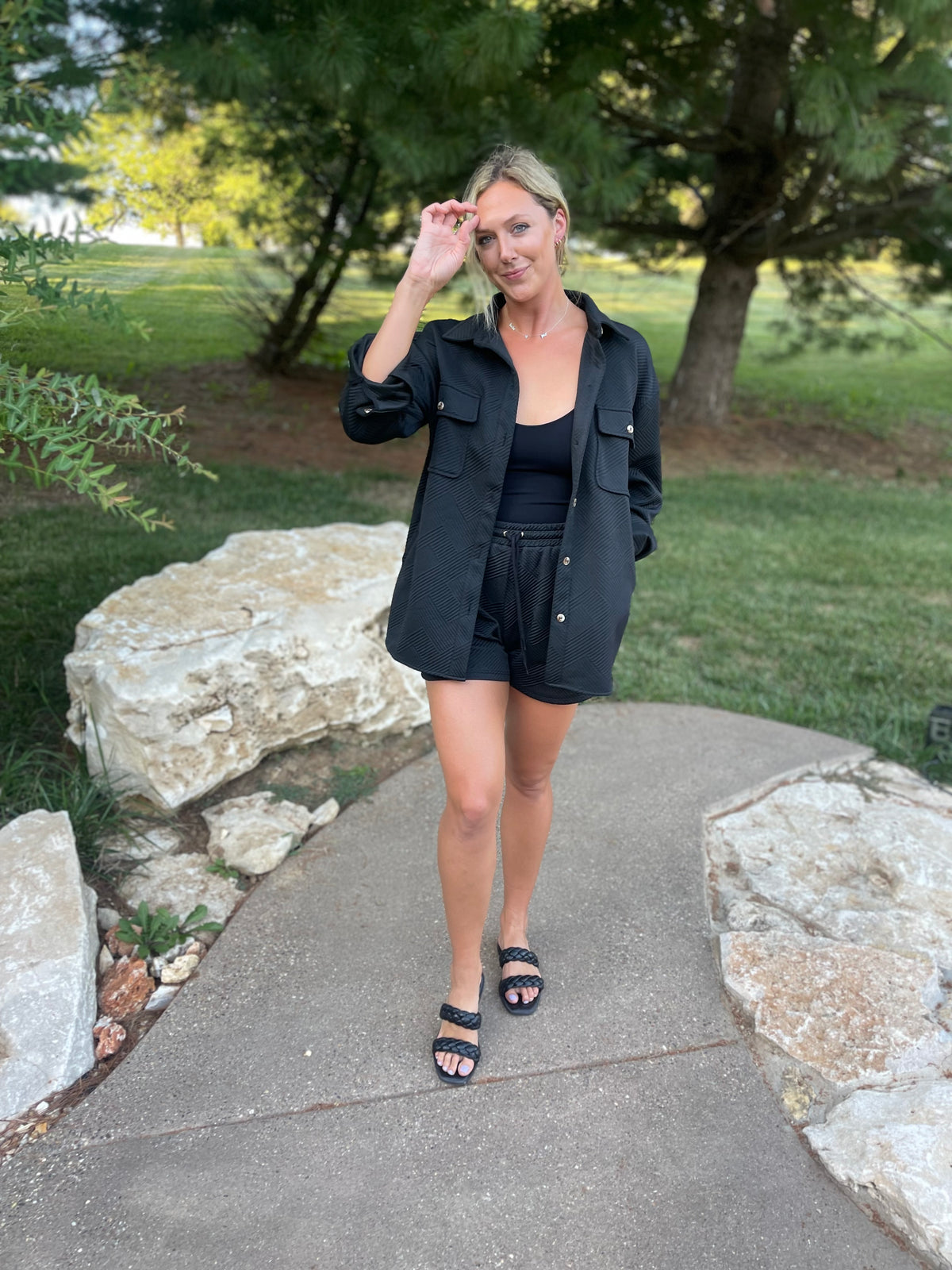 Black Jacquard Knit Drawstring Short