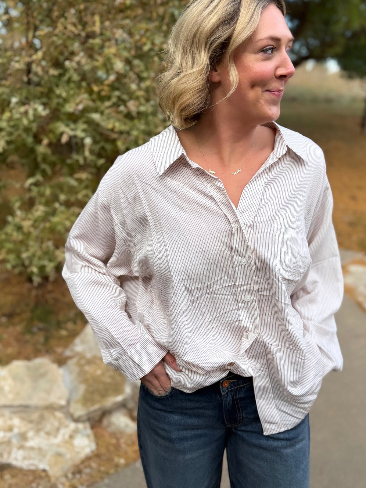 Mocha Striped Oversized Button Down Shirt