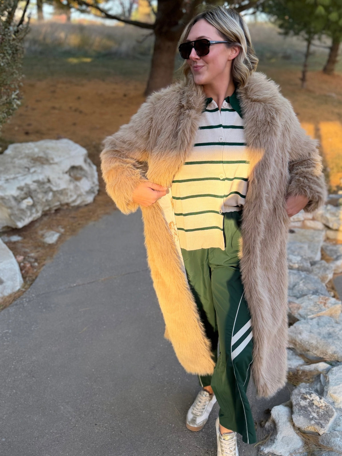 Camel Faux Fur Maxi Coat