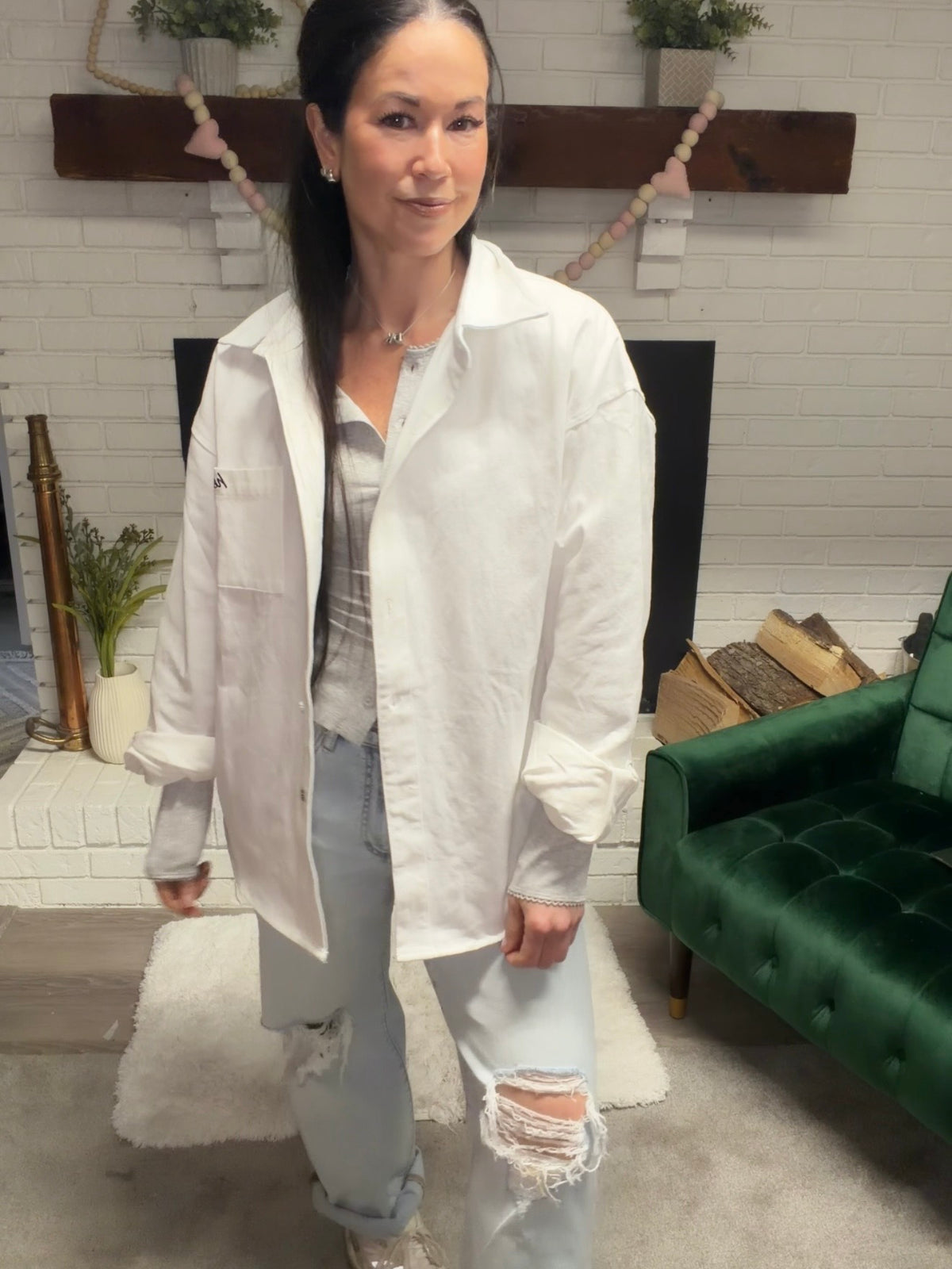 White Button Front Hello Shacket | Women's Shirt Jacket