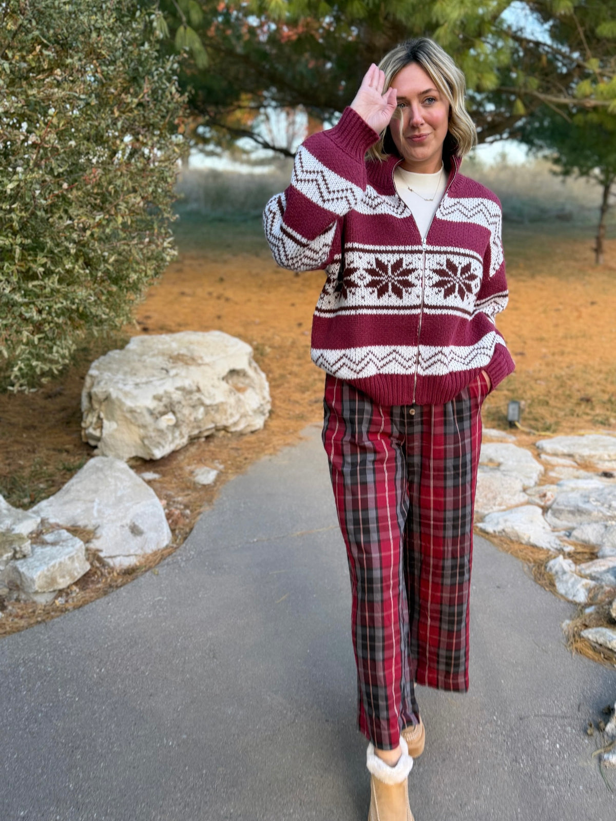 Red Plaid Boxer Style Pants