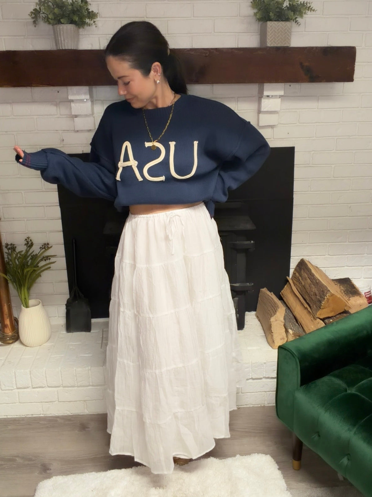 Navy Rope Detail USA Sweater