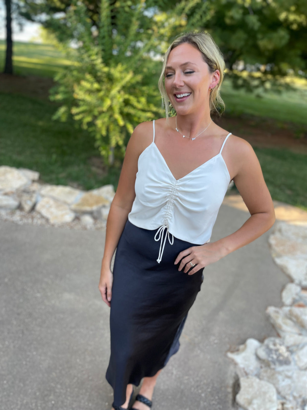 Ivory Cinched Front Satin Cami