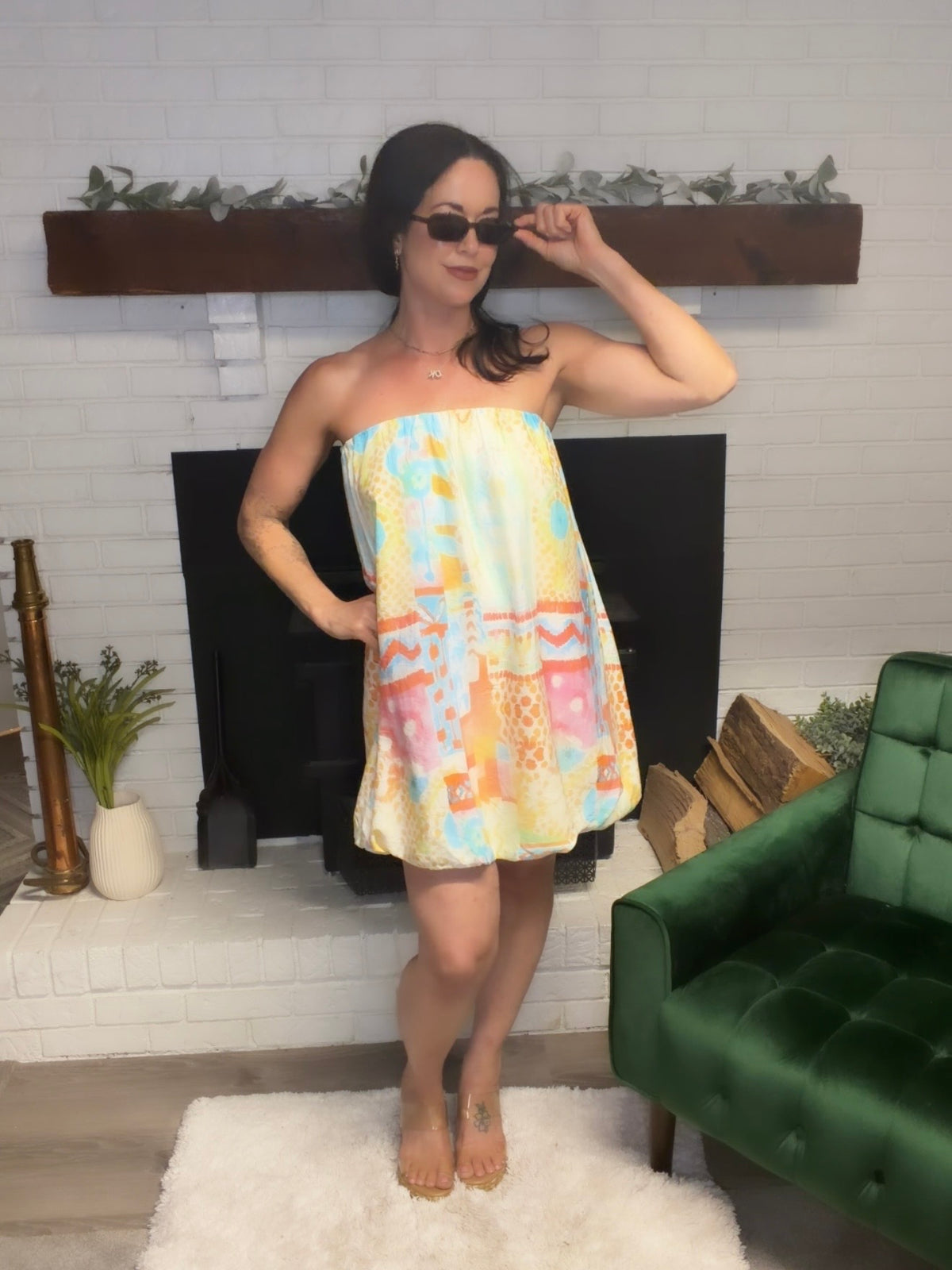 Watercolor Tube Bubble Hem Mini Dress
