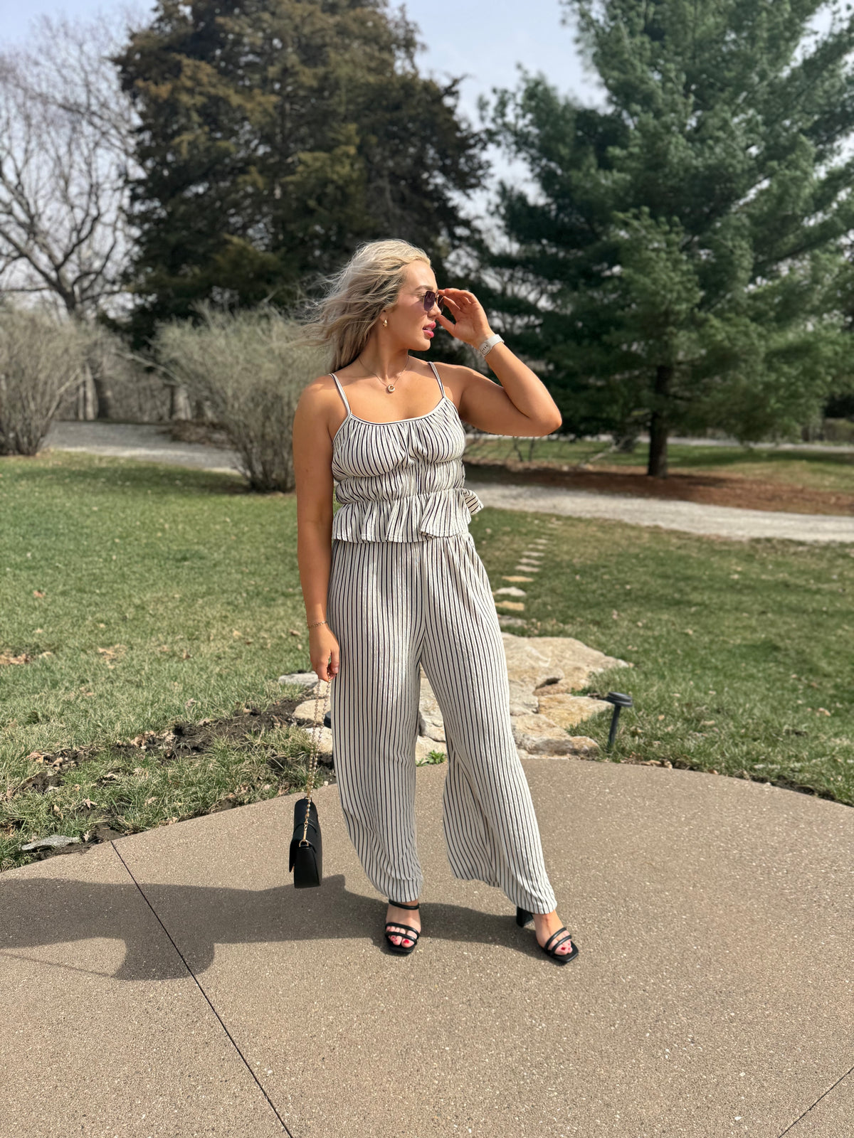 Black & Natural Striped Wide Leg Pants