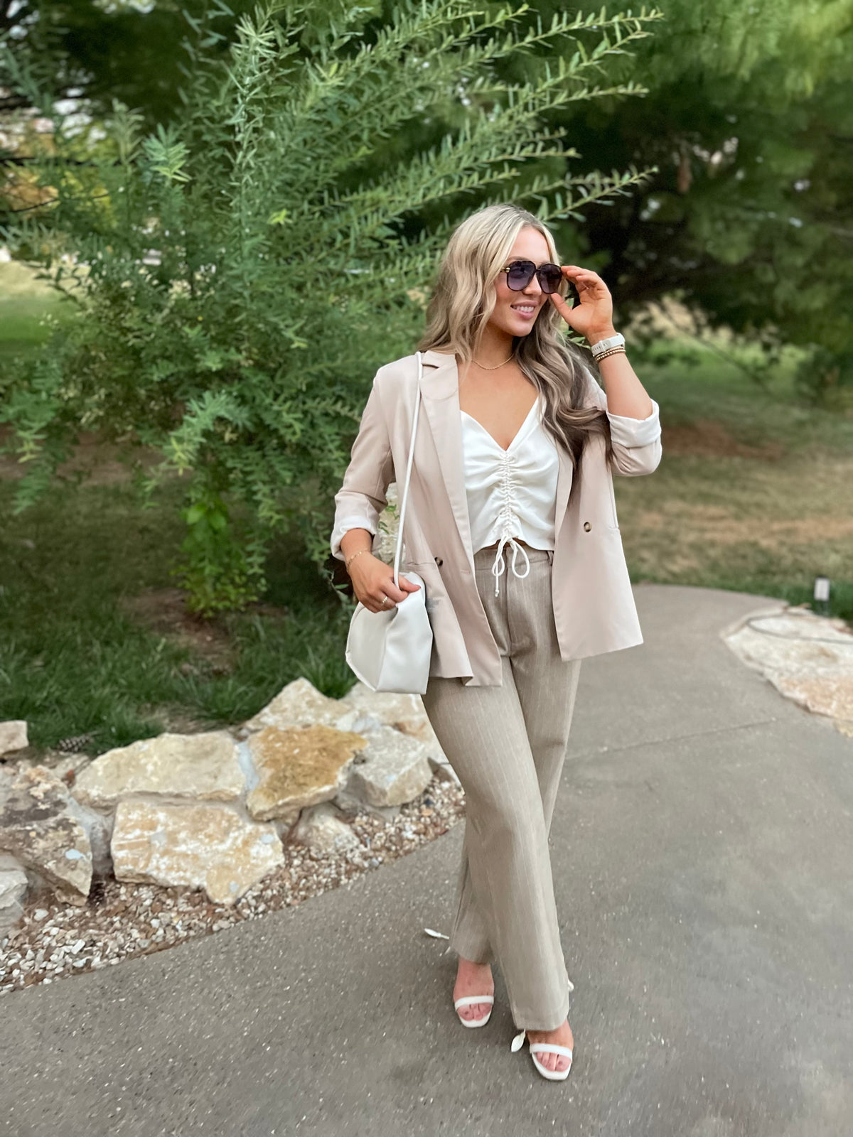 Tan and White Striped Trousers