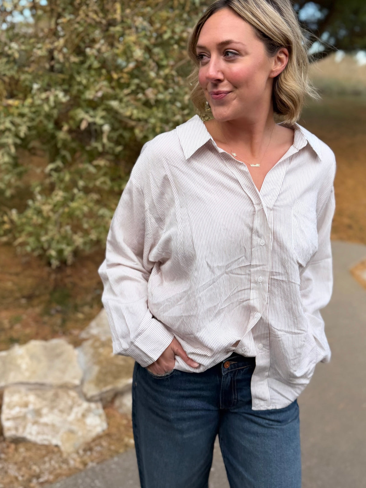 Mocha Striped Oversized Button Down Shirt