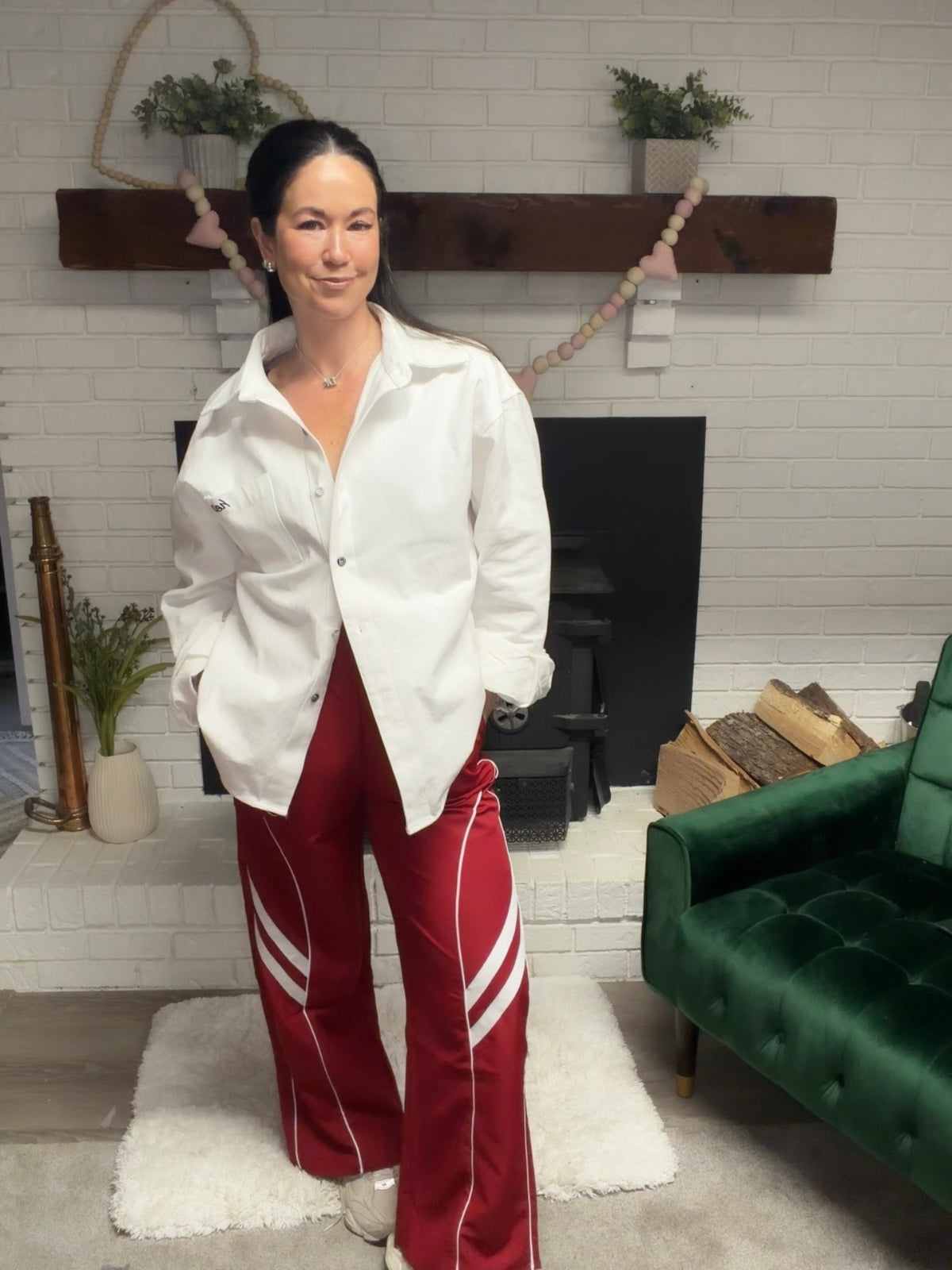 Red Wide Leg Track Pant