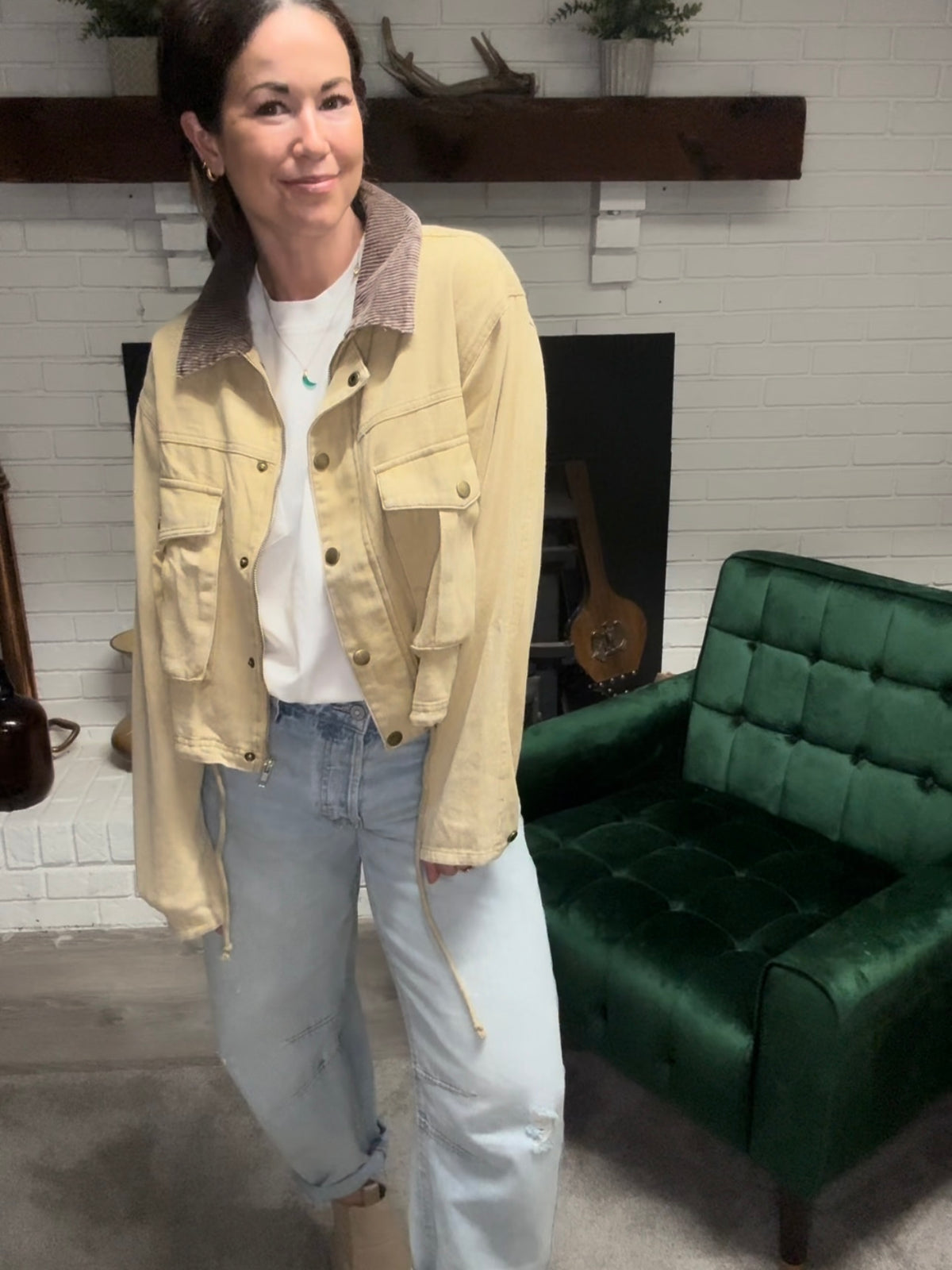 Corduroy Collar Contrast Twill Barn Jacket