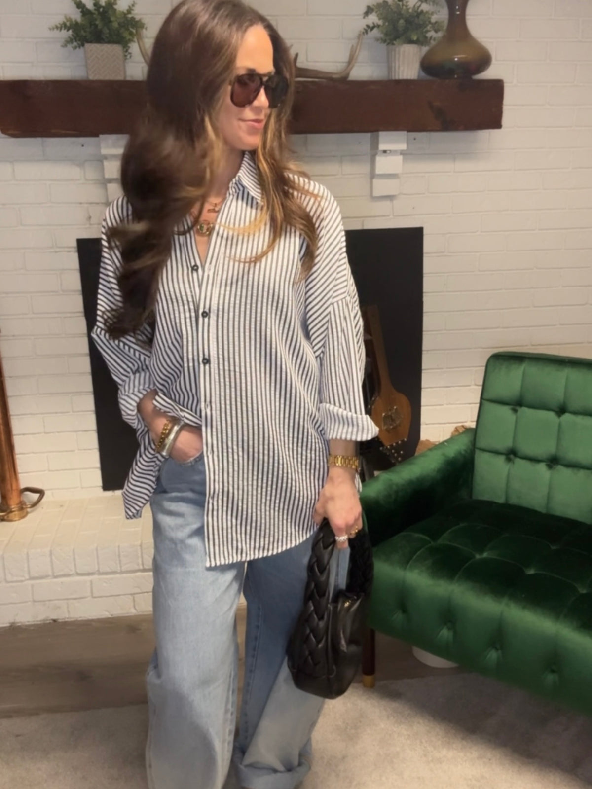 Black & White Stripe Seersucker Button Up