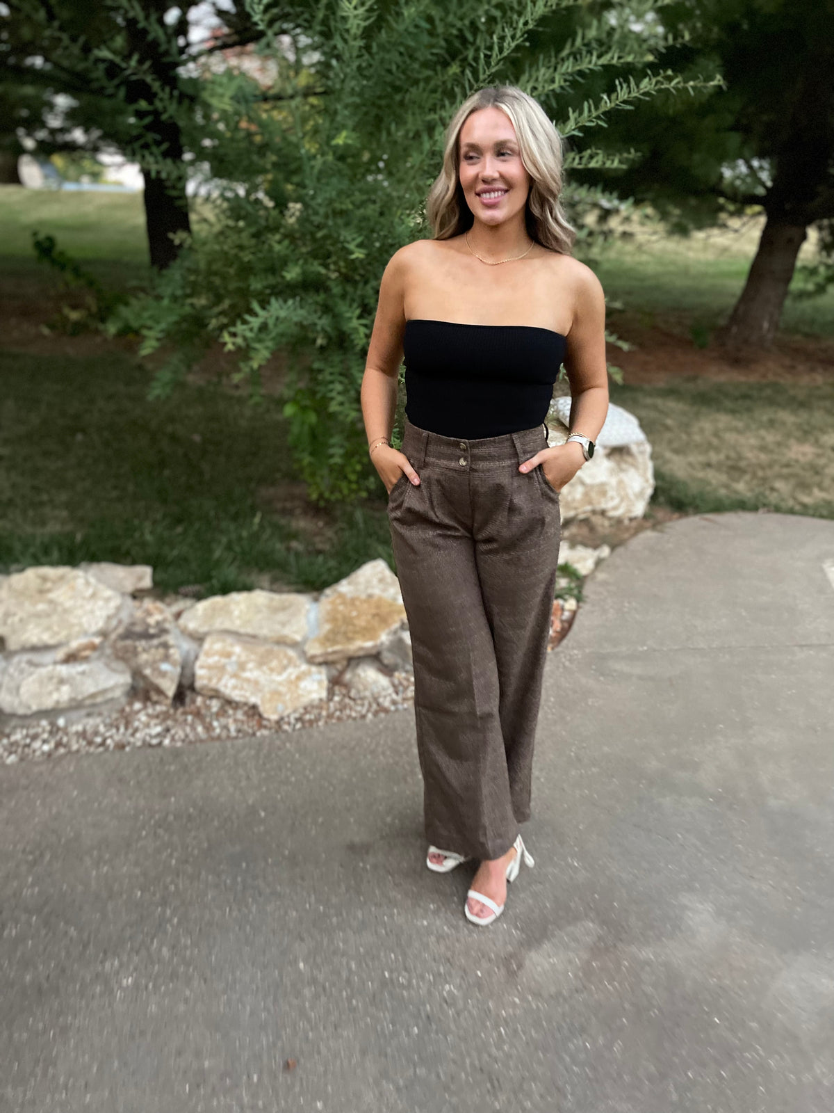 Brown Plaid High Waisted Trousers