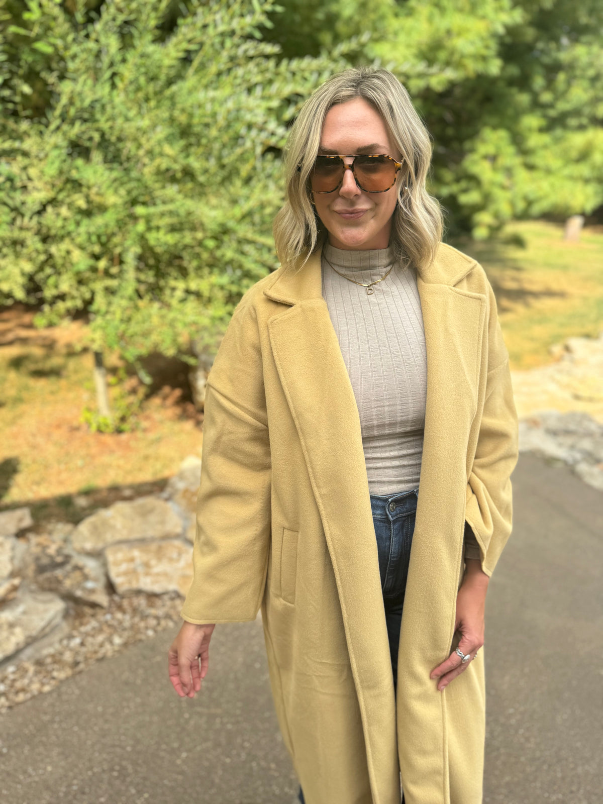 Honey Gold Long Open Front Coat