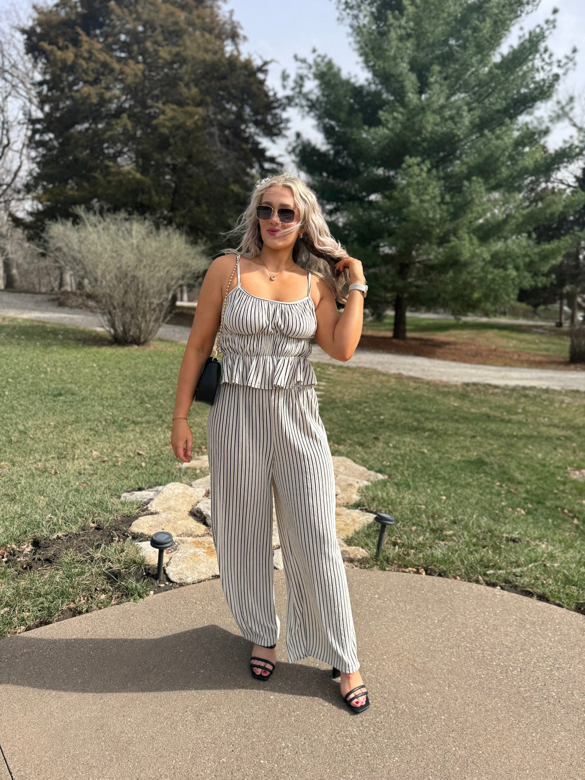 Black & Natural Striped Wide Leg Pants
