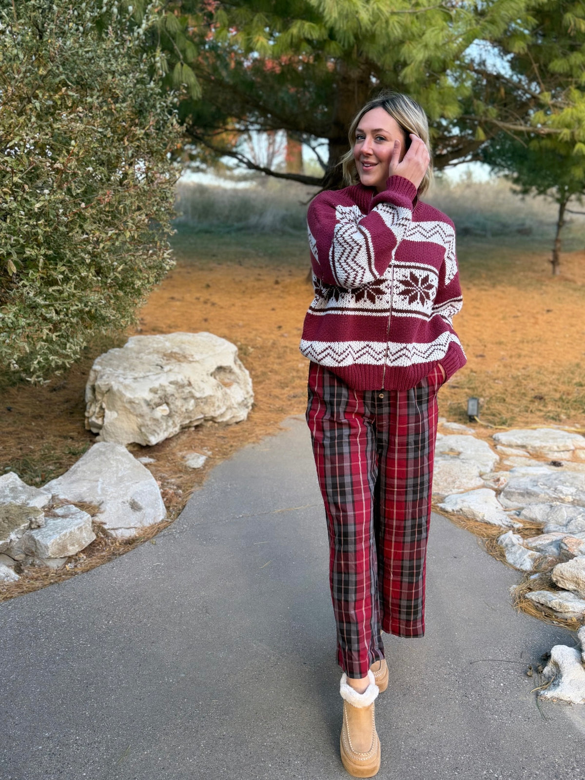 Red Plaid Boxer Style Pants