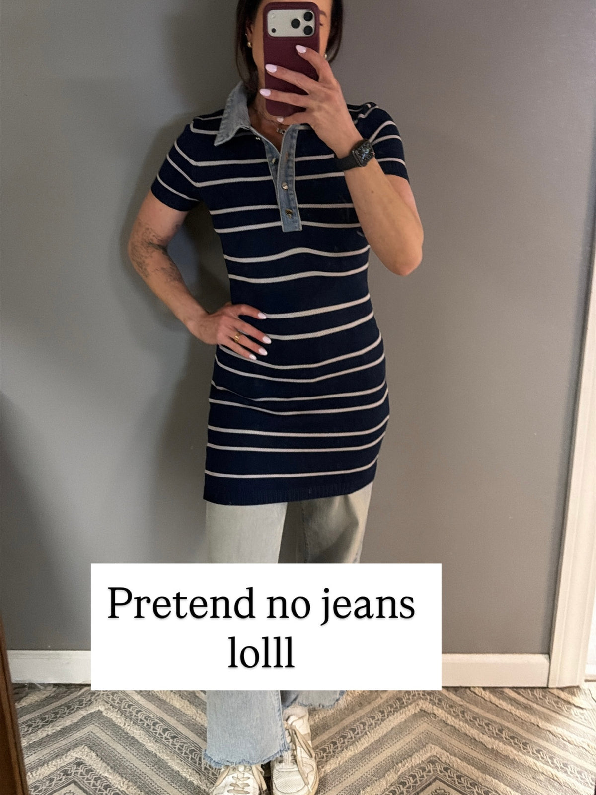 Navy Short Sleeve Sweater Dress