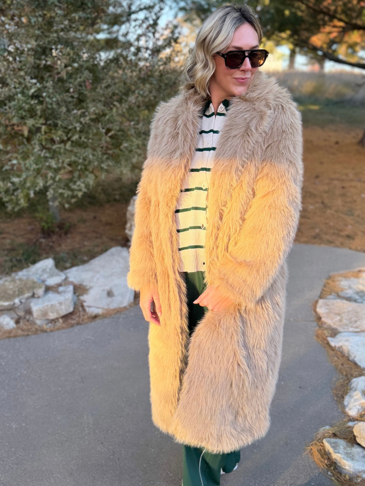 Camel Faux Fur Maxi Coat