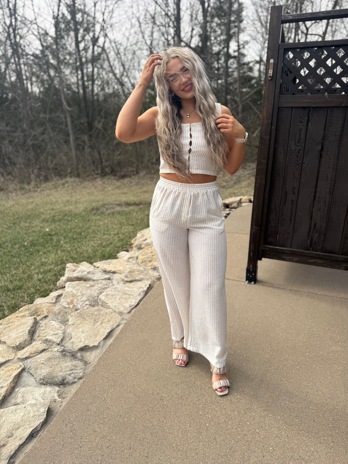 Taupe Stripe Woven Wide Leg Pants