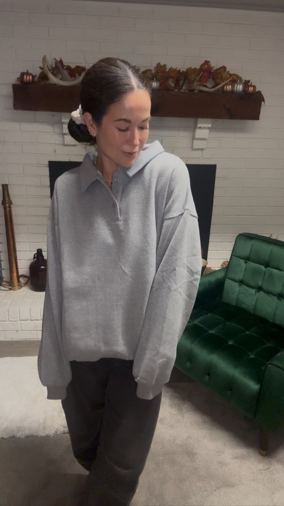 Heather Grey Henley Pullover Sweatshirt