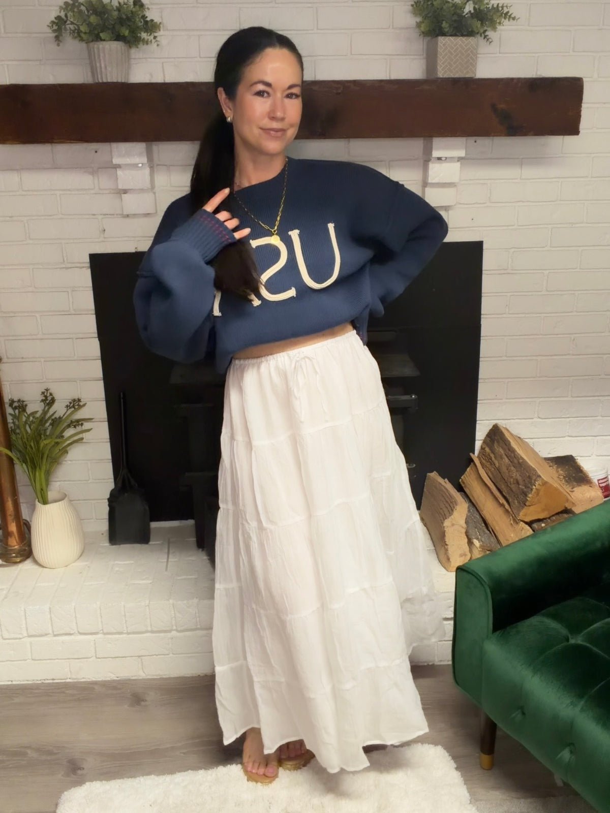 Navy Rope Detail USA Sweater