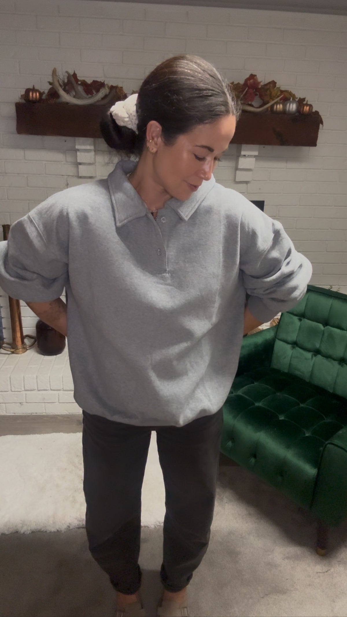 Heather Grey Henley Pullover Sweatshirt