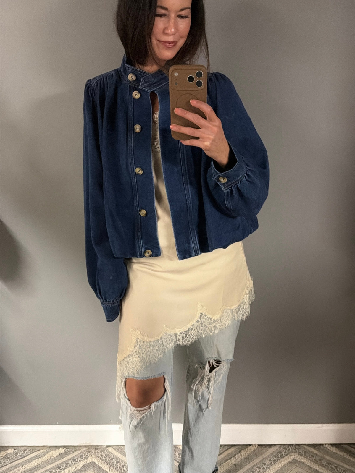 Cream Asymmetrical Lace Trim Dress