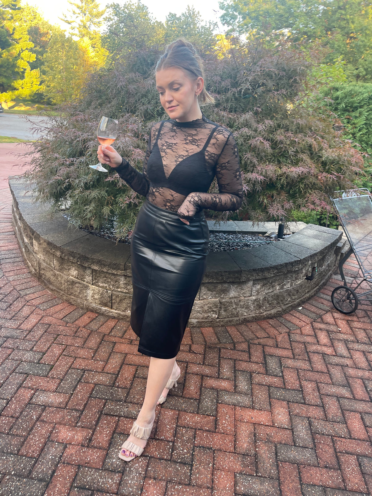 Black Vegan Leather Midi Skirt