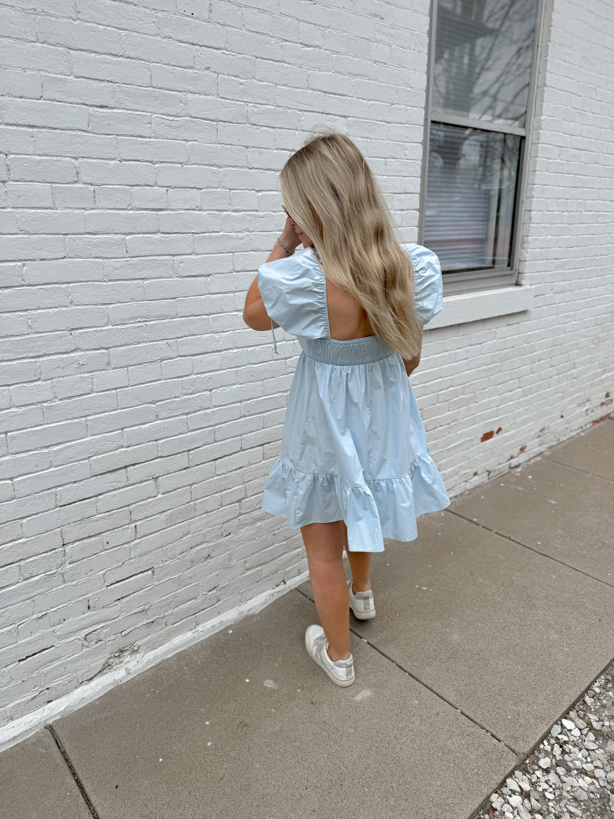 Baby Blue Sweetheart Neckline Mini Dress