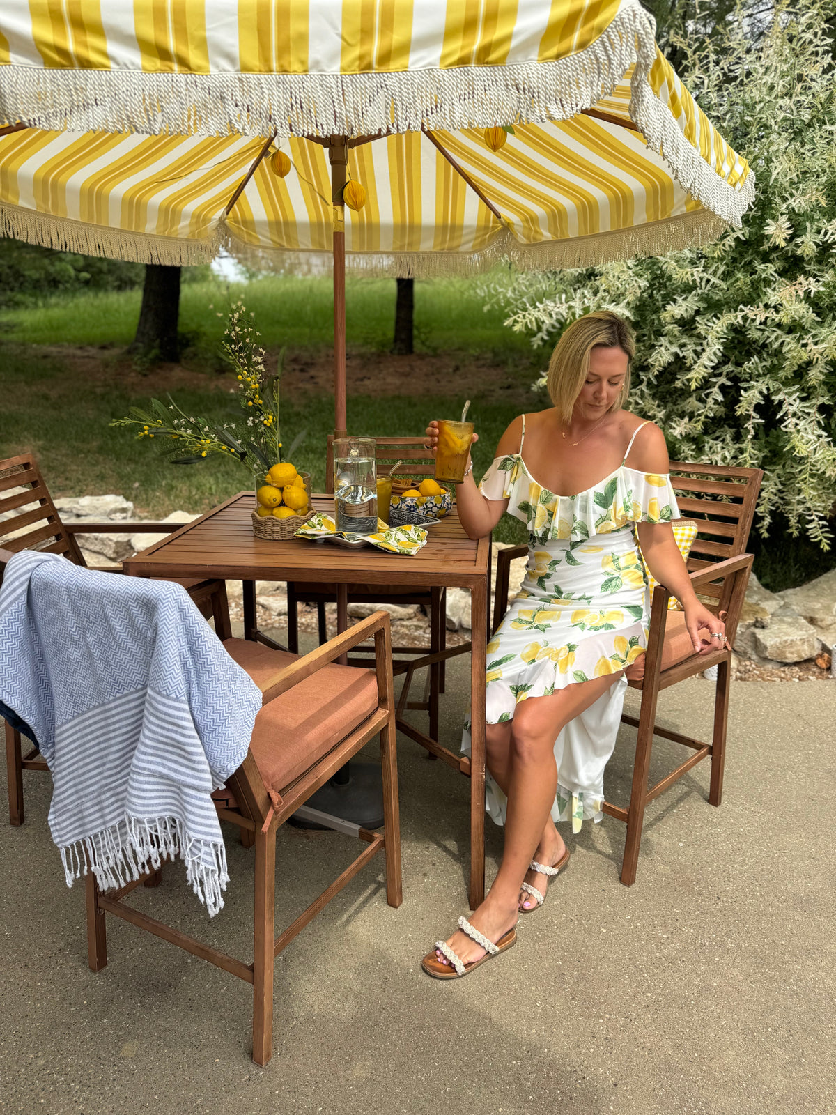 Lemon Side Slit Ruffle Dress
