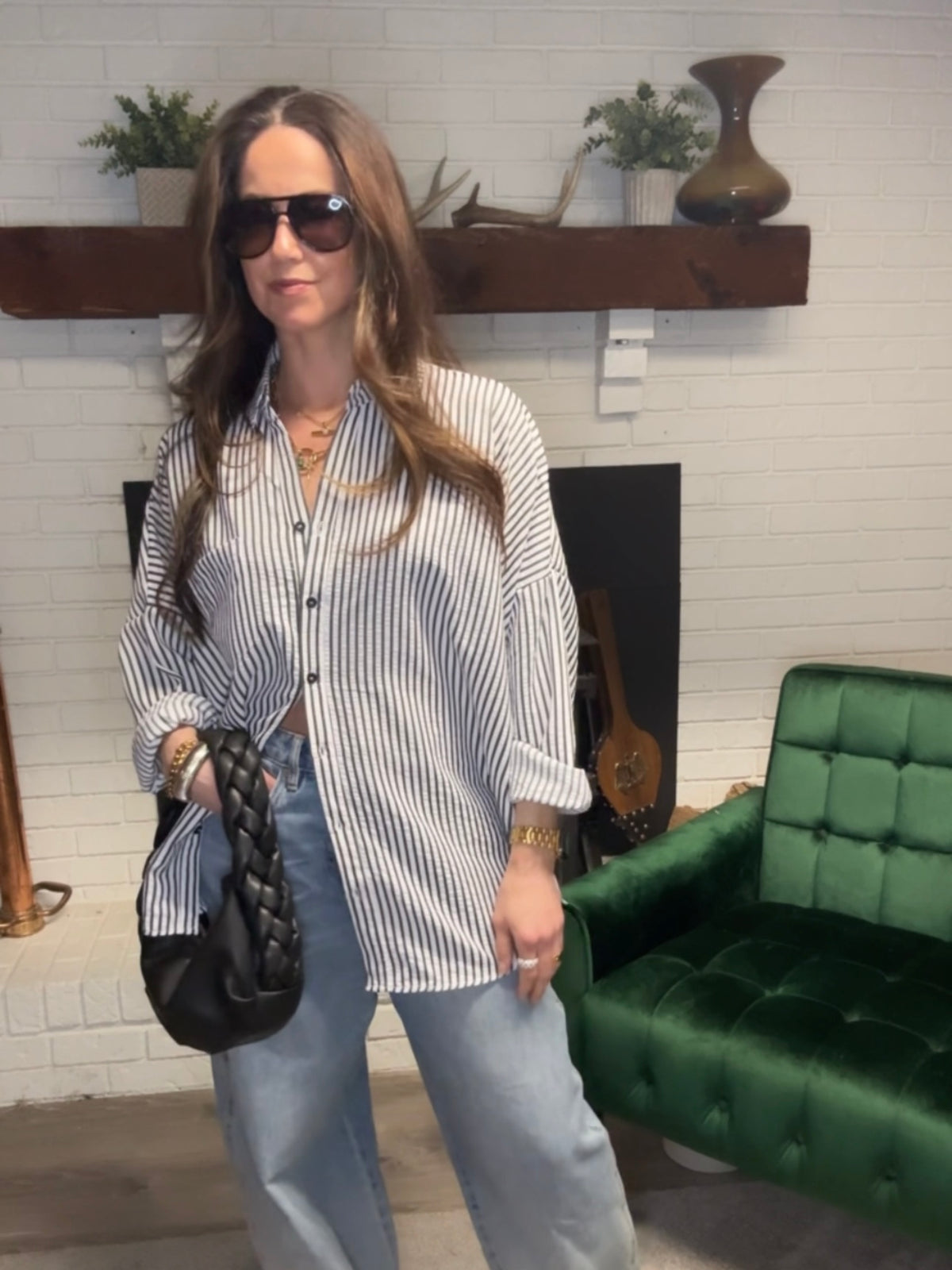 Black & White Stripe Seersucker Button Up