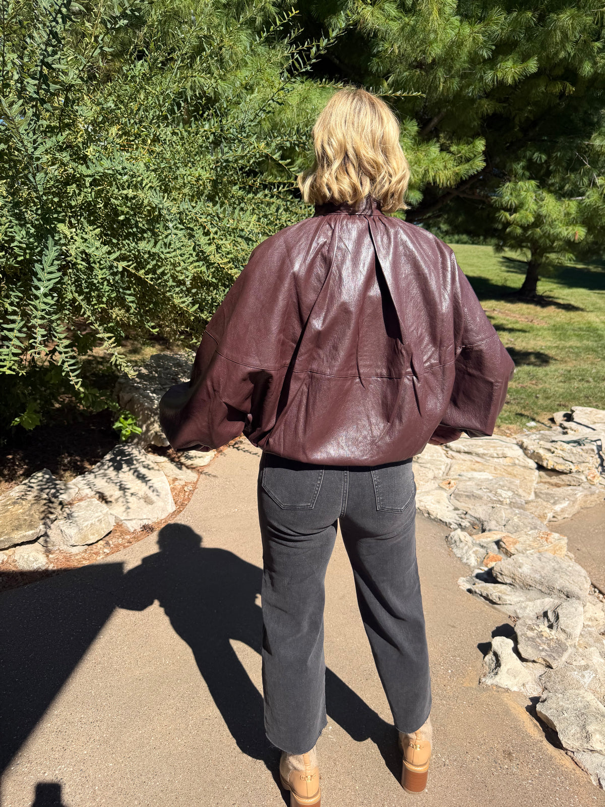 Burgundy Batwing Sleeve Funnel Neck Jacket