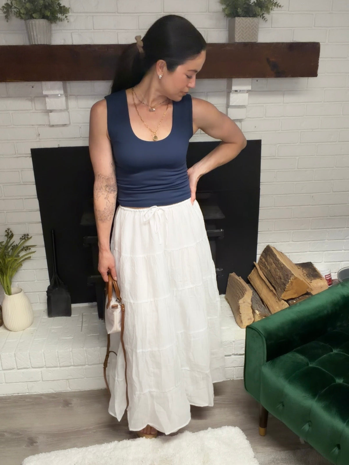 Navy Lined Staple Tank Top