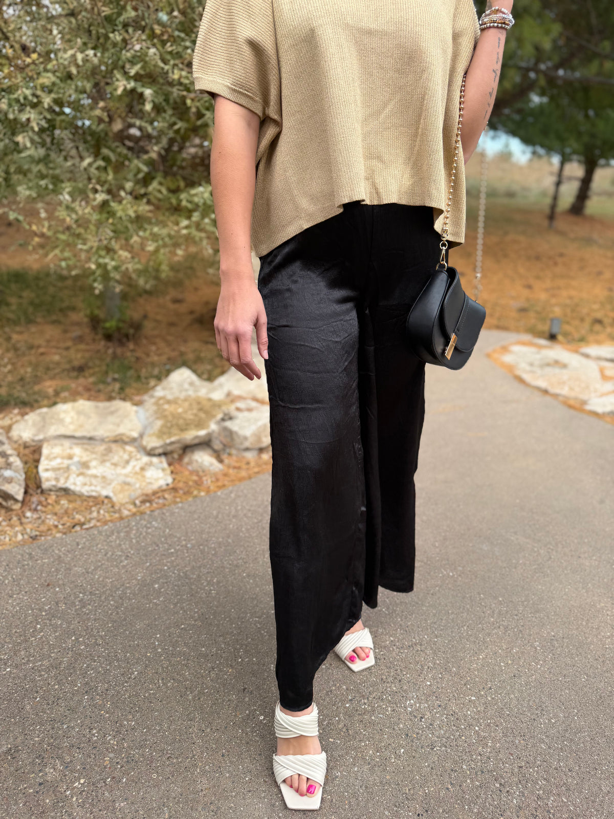Black Satin Wide Leg Pants