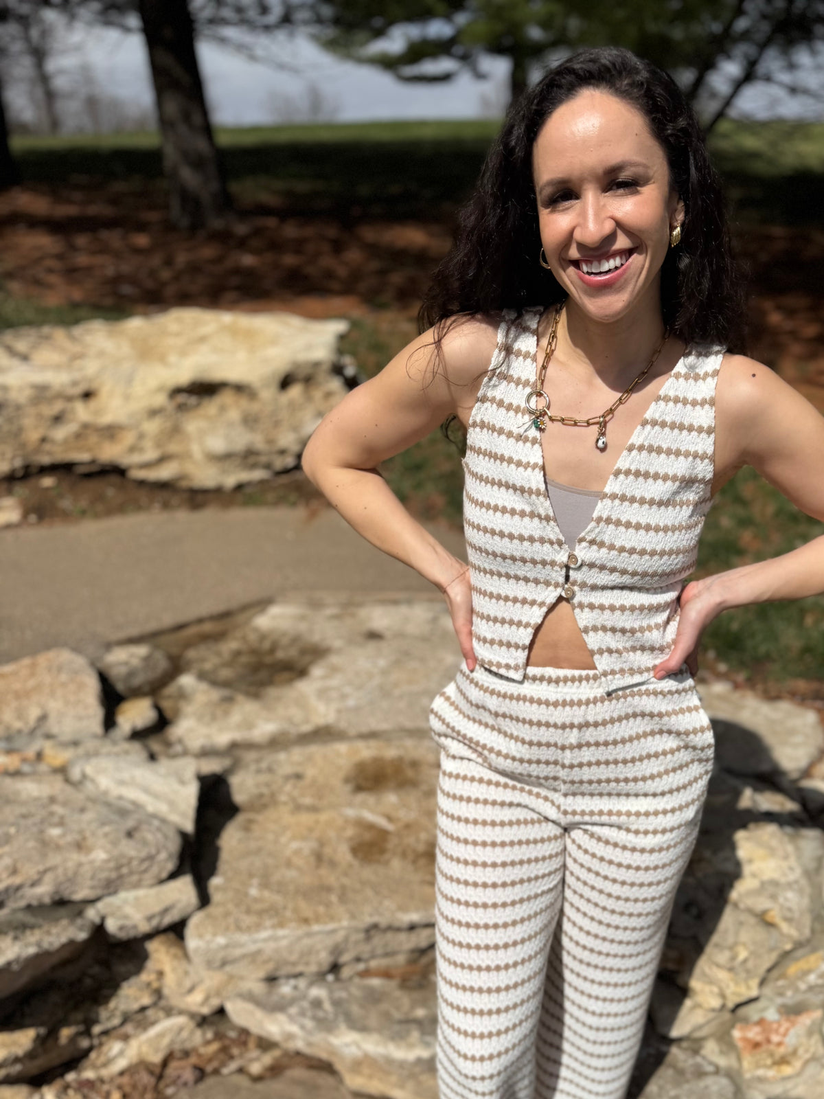 Taupe Stripe Knit Wide Leg Pants