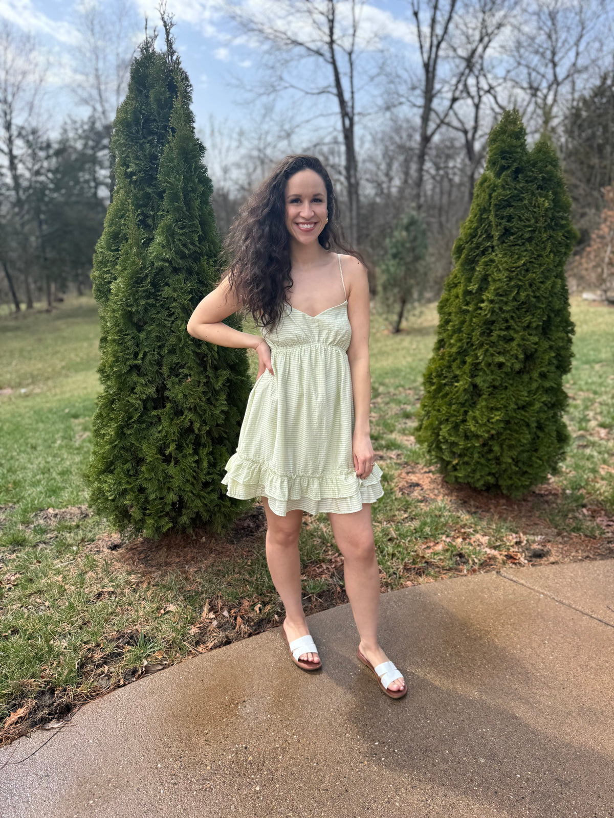 Sage Ruffle Hem Strappy Dress