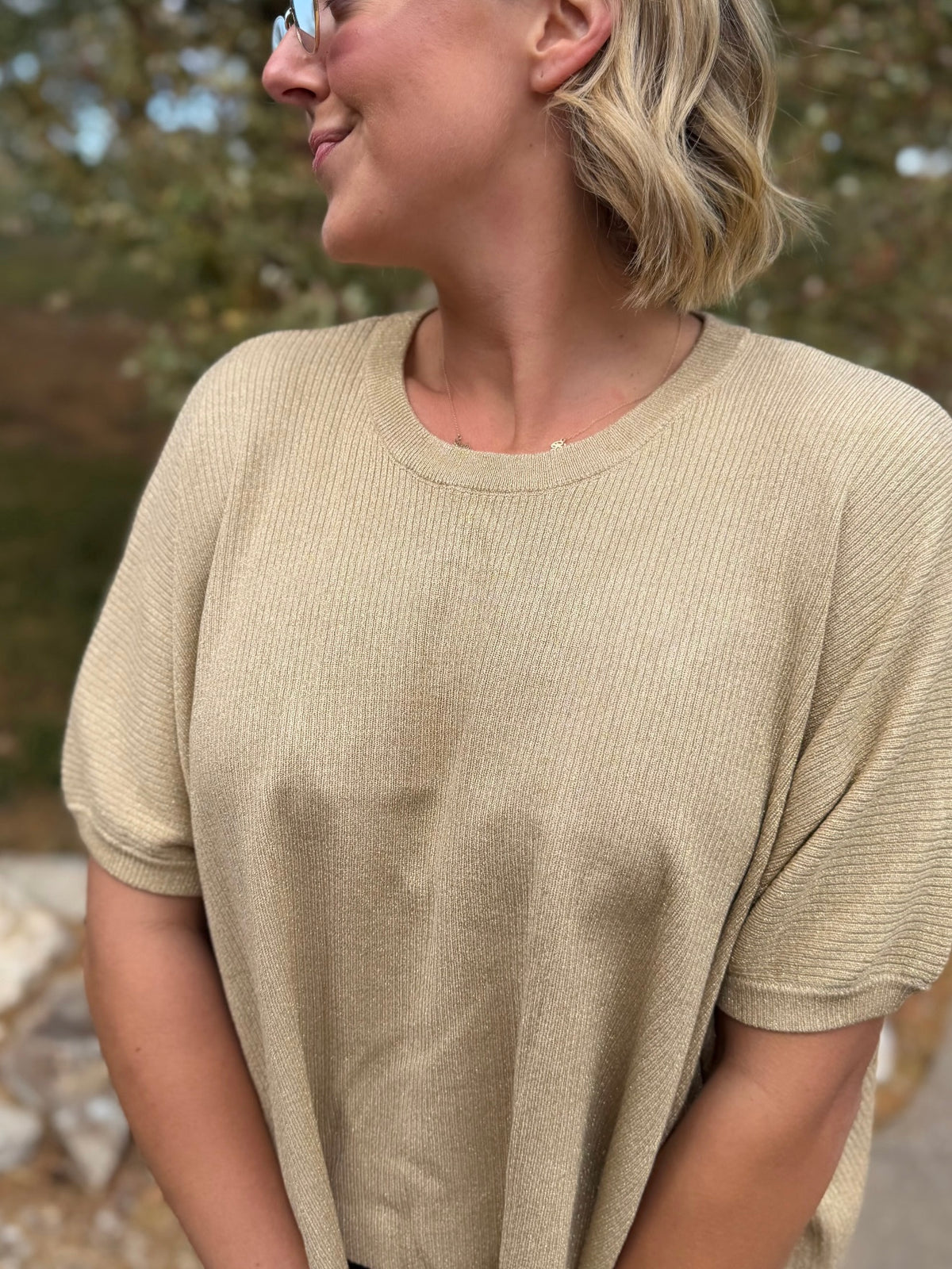 Gold Short Sleeve Lurex Top