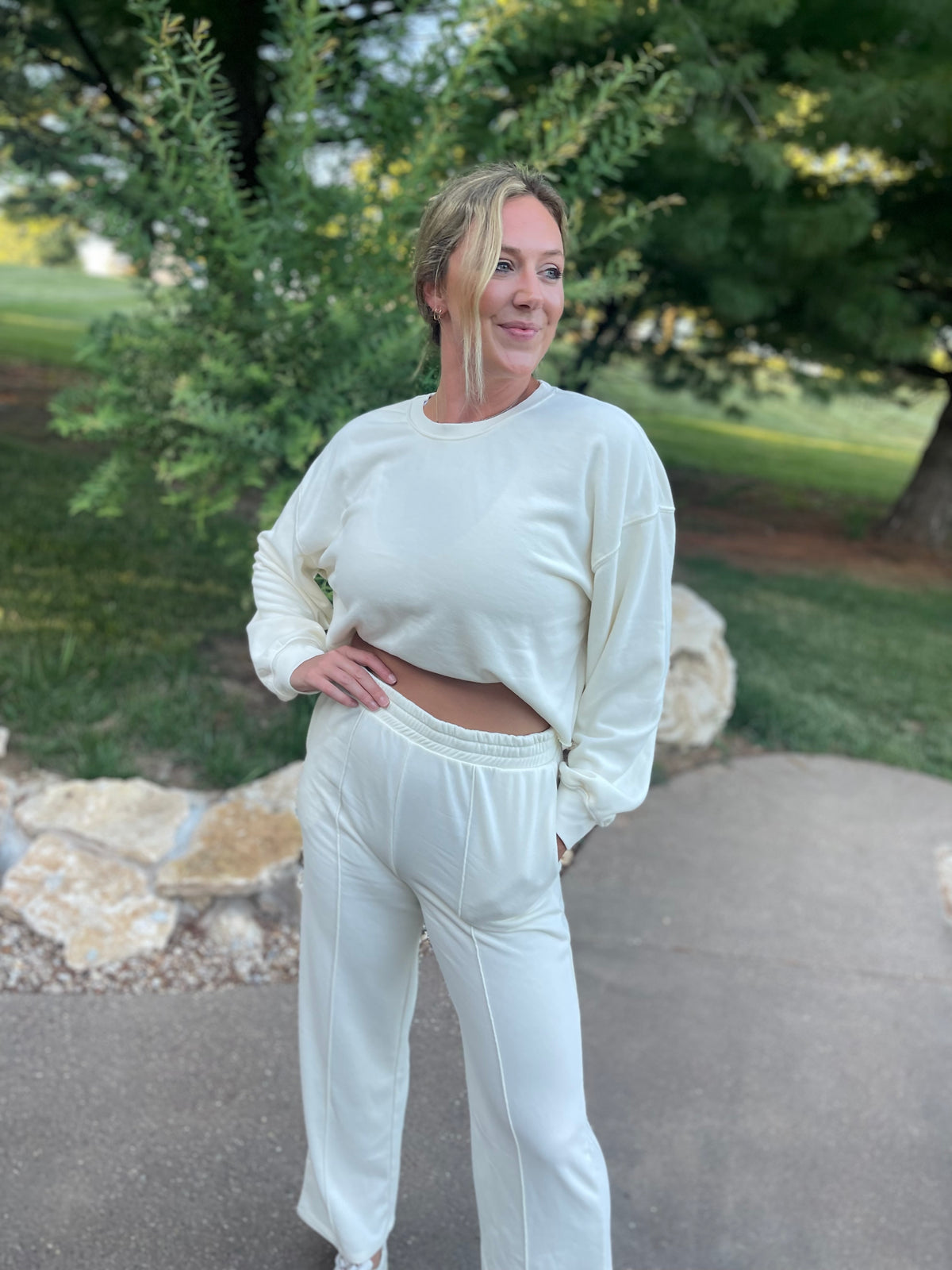 Cream Cropped Sweatshirt