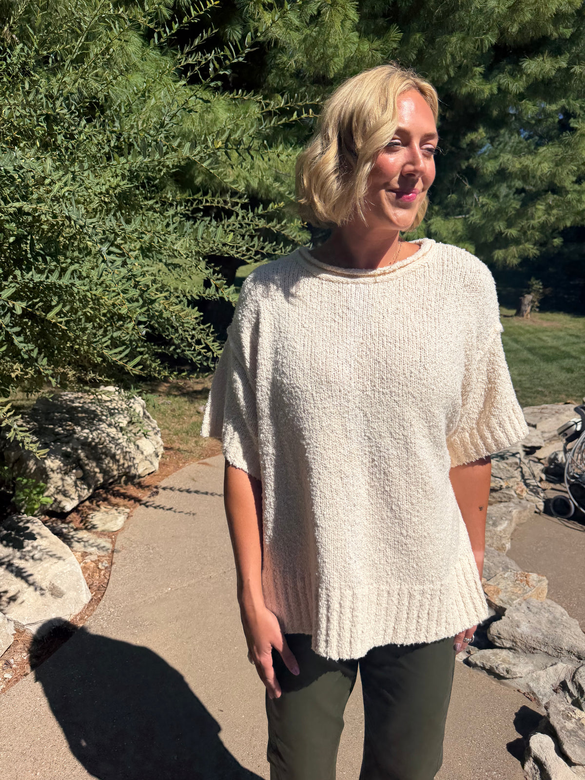 Oatmeal Short Sleeve Oversized Sweater